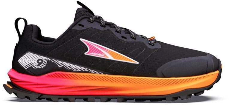 Altra Lone Peak 9+ dam – Black/Knockout Pink/White, zero-drop trailskor